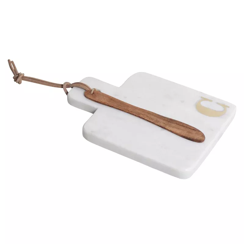 White Marbled Stoneware Monogramed Cheese Board, C