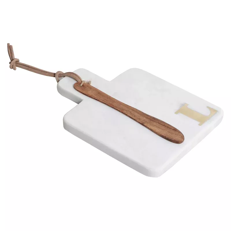 White Marbled Stoneware Monogramed Cheese Board, L