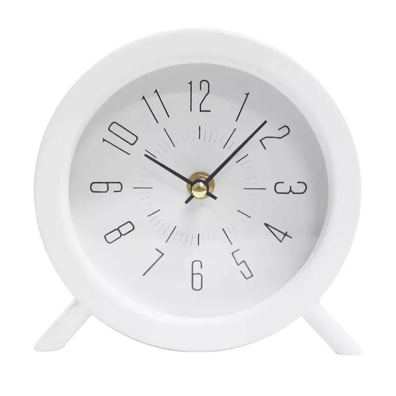 White Metal Round Office Clock, 6"