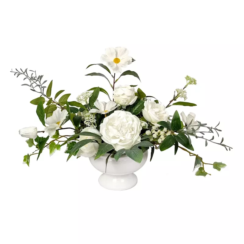 White Mixed Floral in Ceramic Pot, 14"