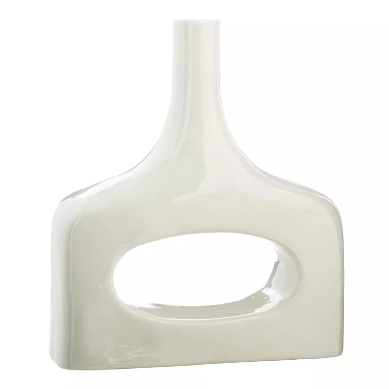 White Open Ceramic Vase, 9.5"