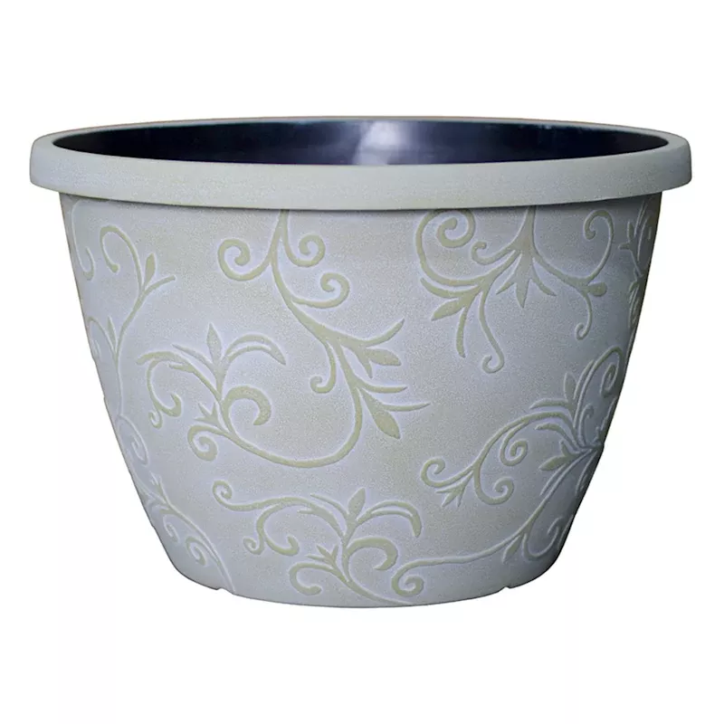 White Outdoor Planter with Vine Design, Small