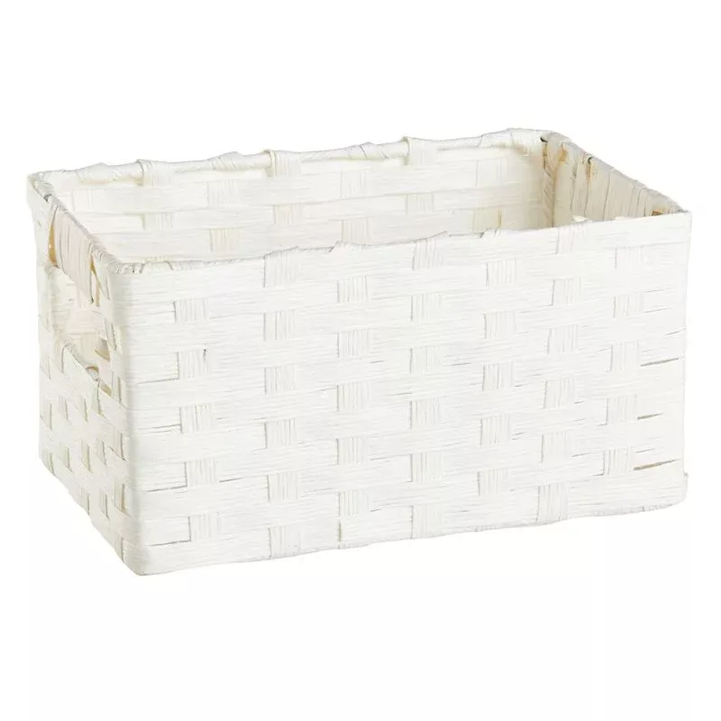 White Paper Rope Rectangle Storage Basket, Small