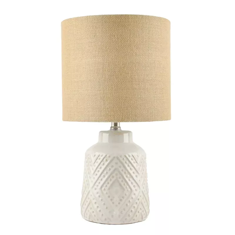White Patterned Ceramic Table Lamp with Shade, 18"
