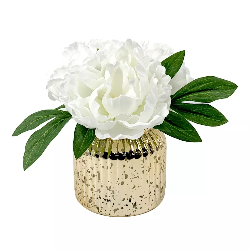 White Peony in Glass Planter, 7"