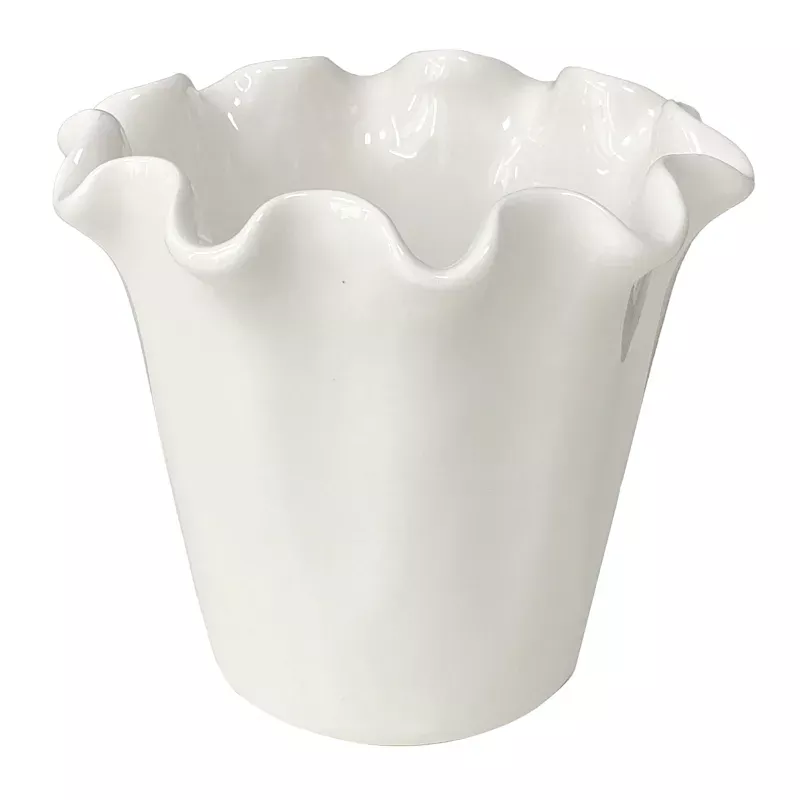 White Pie Crust Edge Ceramic Vase, 7.5"