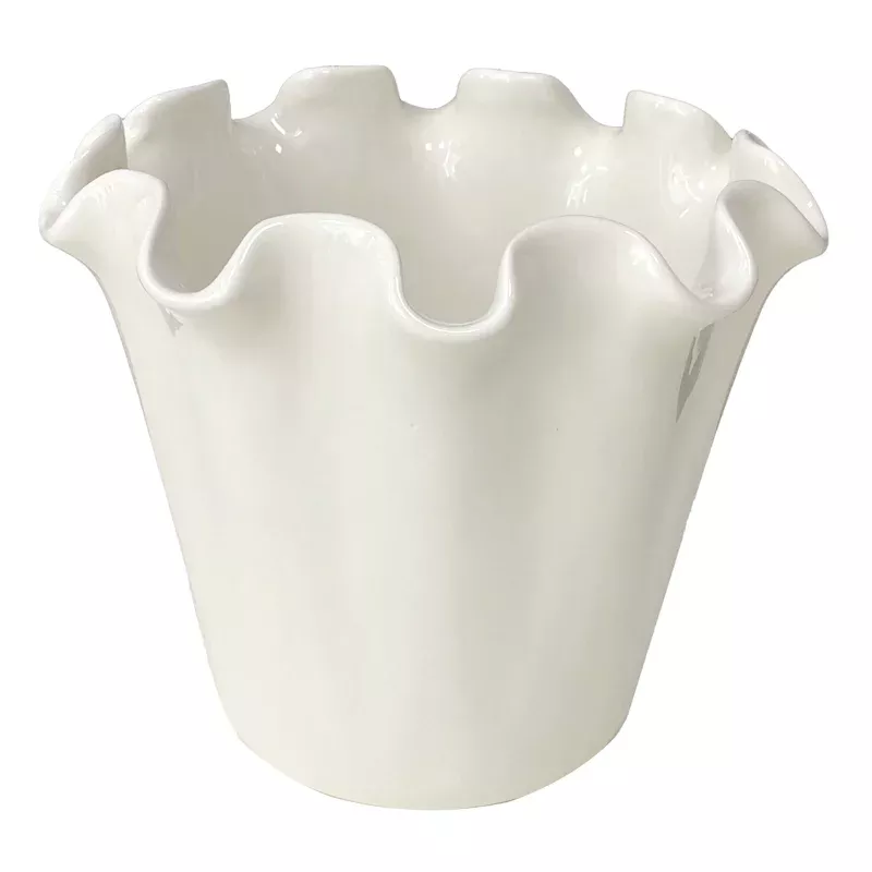 White Pie Crust Edge Ceramic Vase, 8.5"