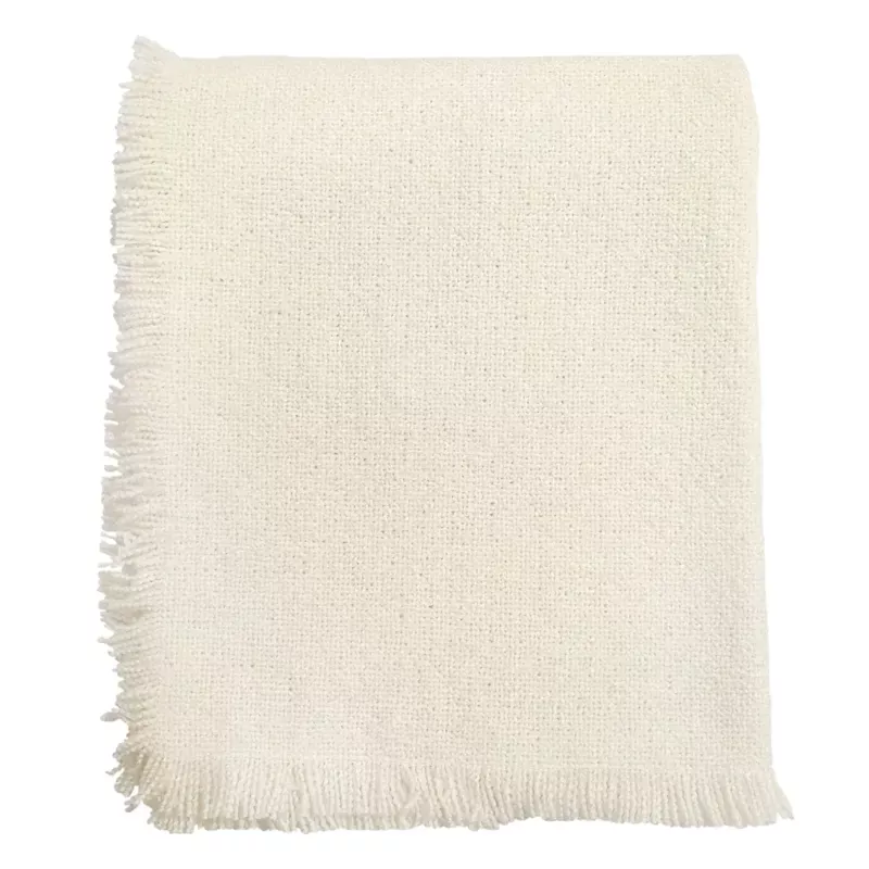 White Raw Edge Woven Throw Blanket, 50x60
