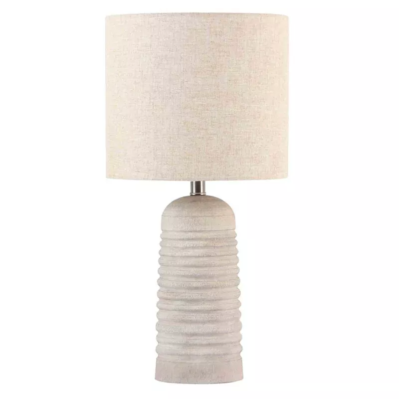 White Ribbed Ceramic Table Lamp with Shade, 24"