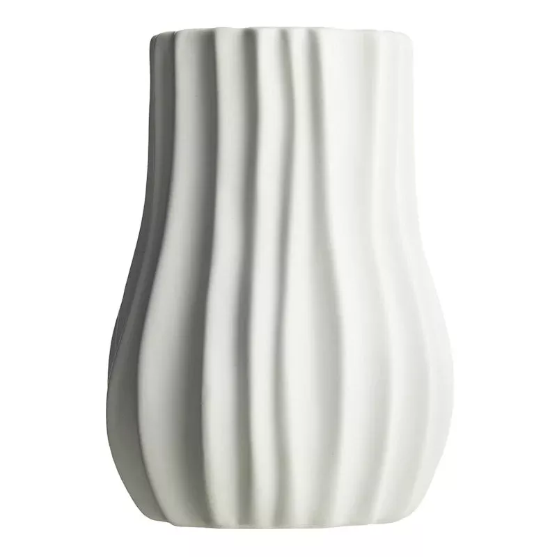 White Ribbed Ceramic Vase, 5"