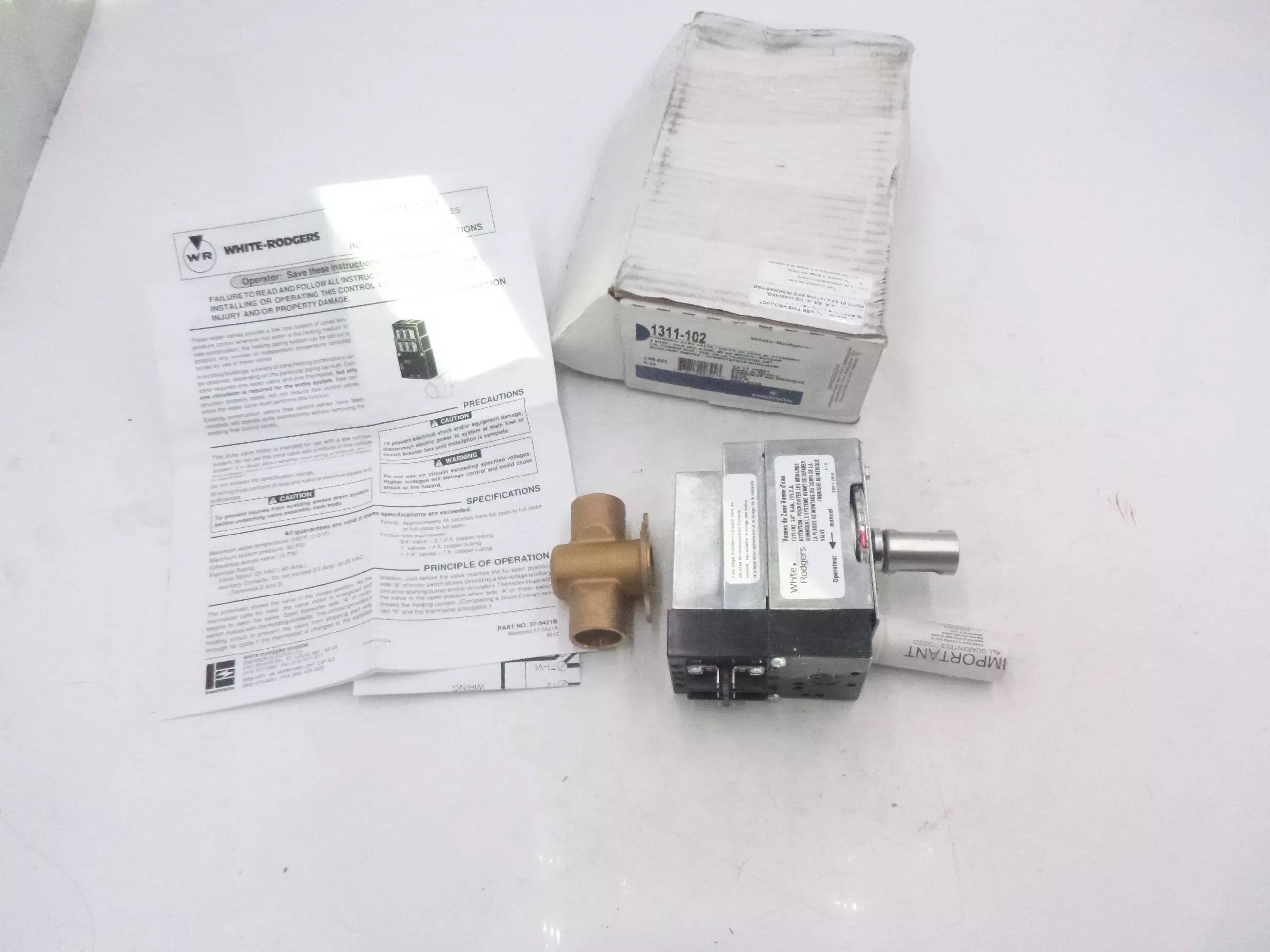 White Rodgers Hydronic Zone Valve3-Wire 24V 60Hz 1311-102