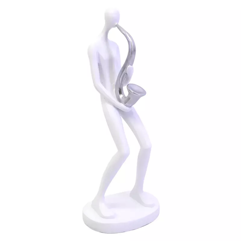 White & Silver Saxophone Player Figurine, 12"
