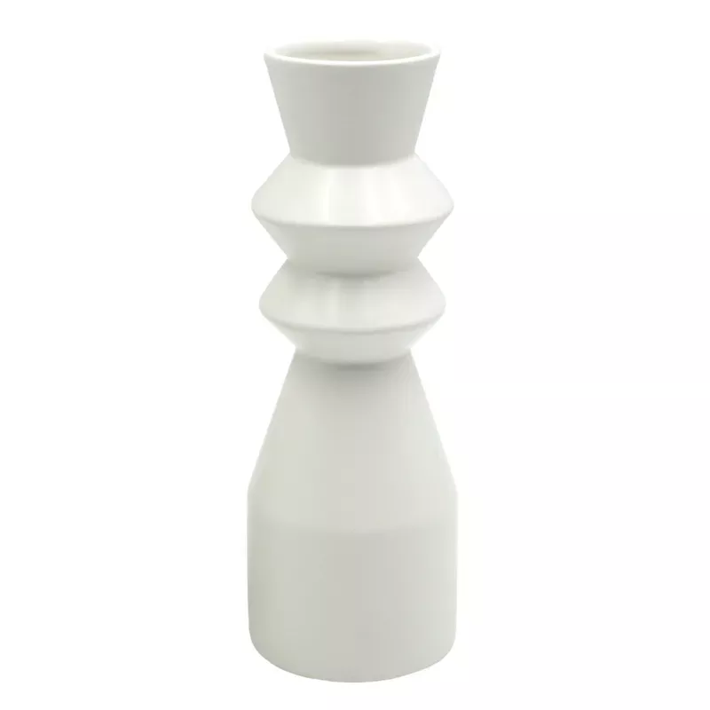 White Spindle Ceramic Vase, 10"