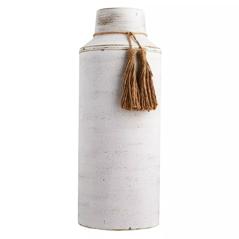 White Tassel Metal Vase, 16"