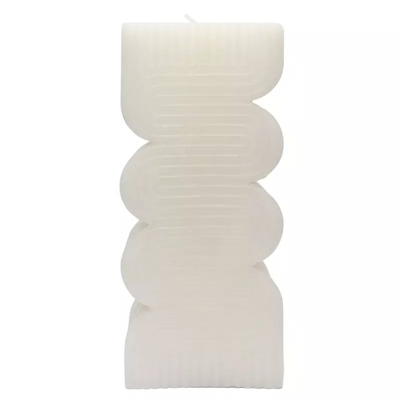 White Unscented Modern Wavy Pillar Candle, 3x8