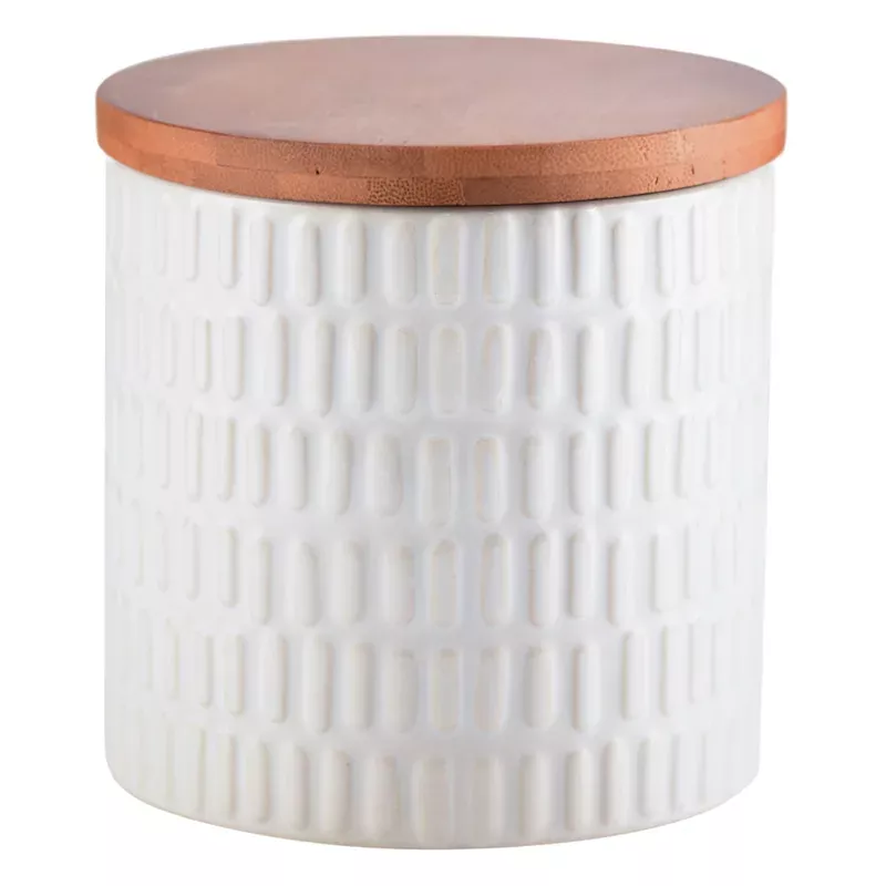 White Vertical Dash Stoneware Canister, 5"