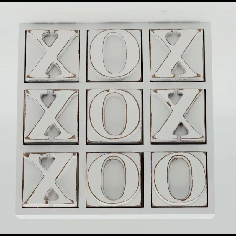White Wooden Tic-Tac-Toe Decor, 9"