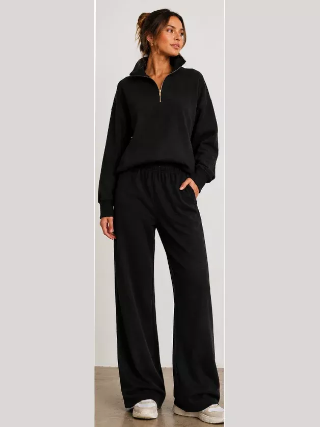 Wide Leg Lounger Pant - Heather Black
