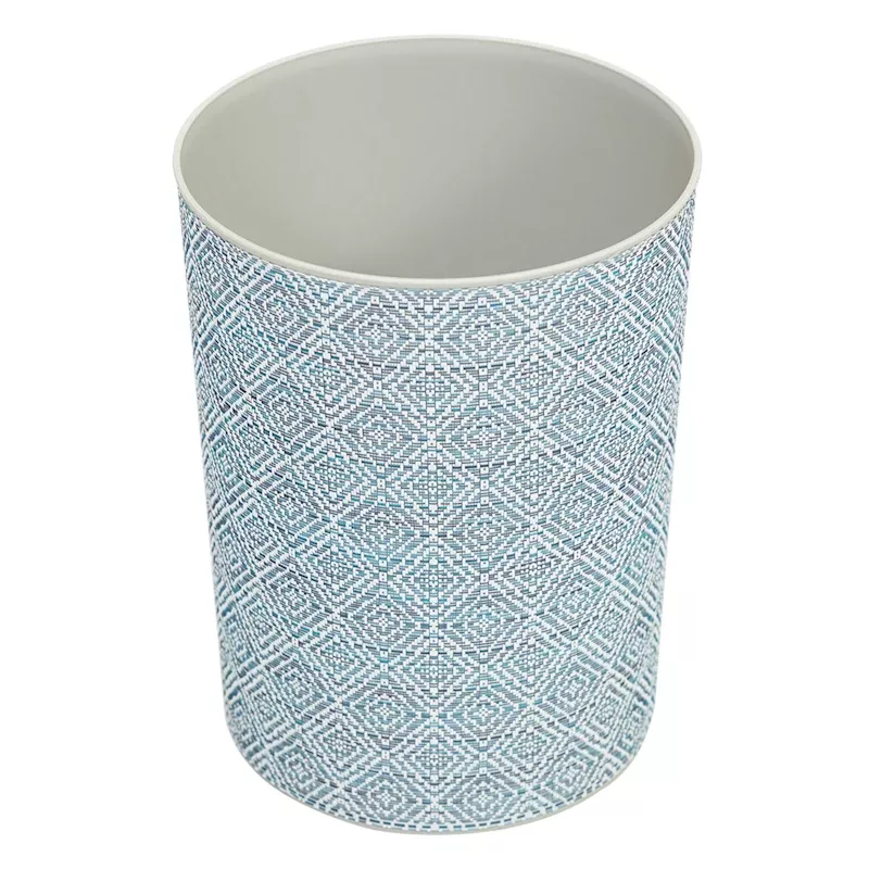 Winslow White & Blue Diamond Decor Round Trash Bin, 10l