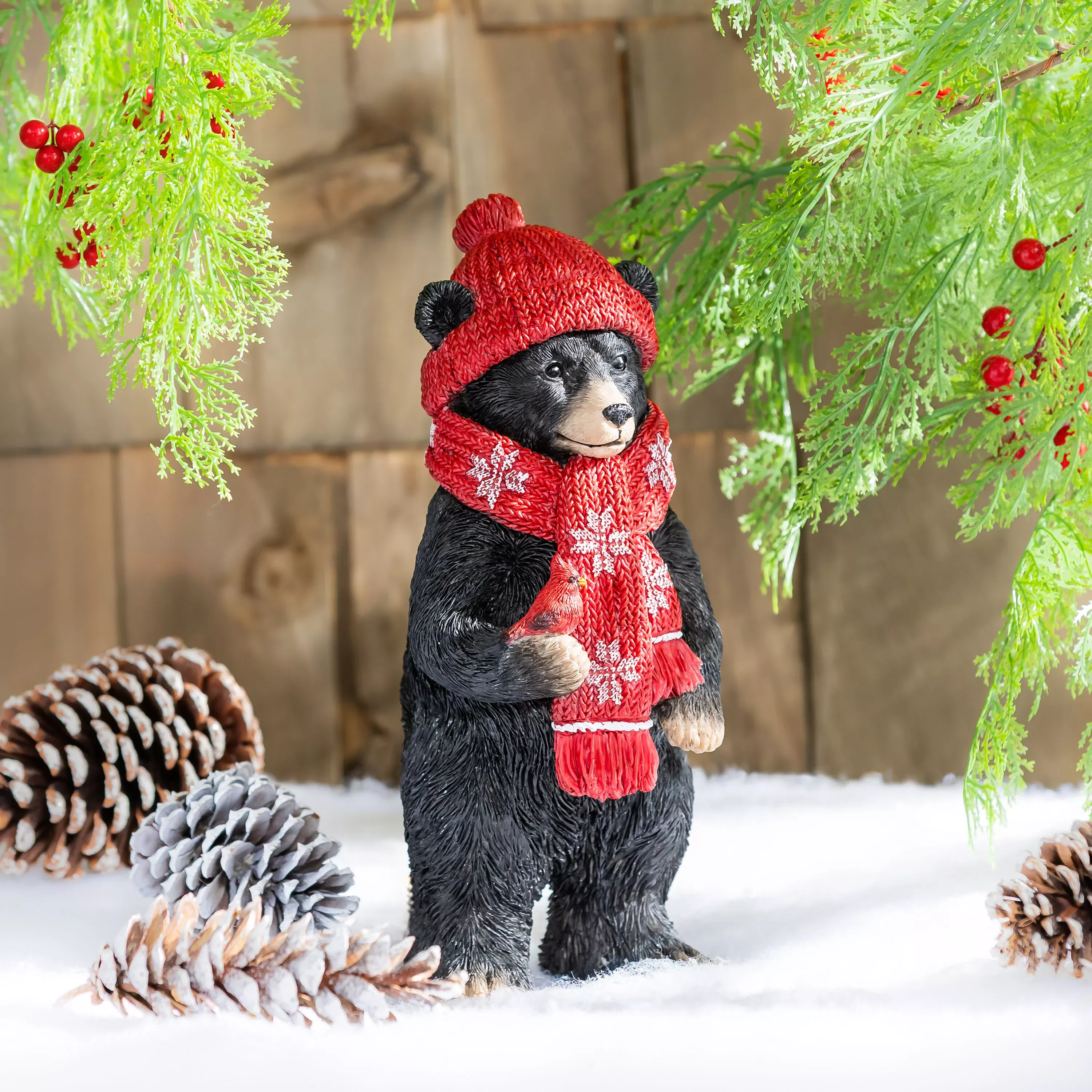 Winter Grove, Christmas Resin Black Bear Statuary, 10"H