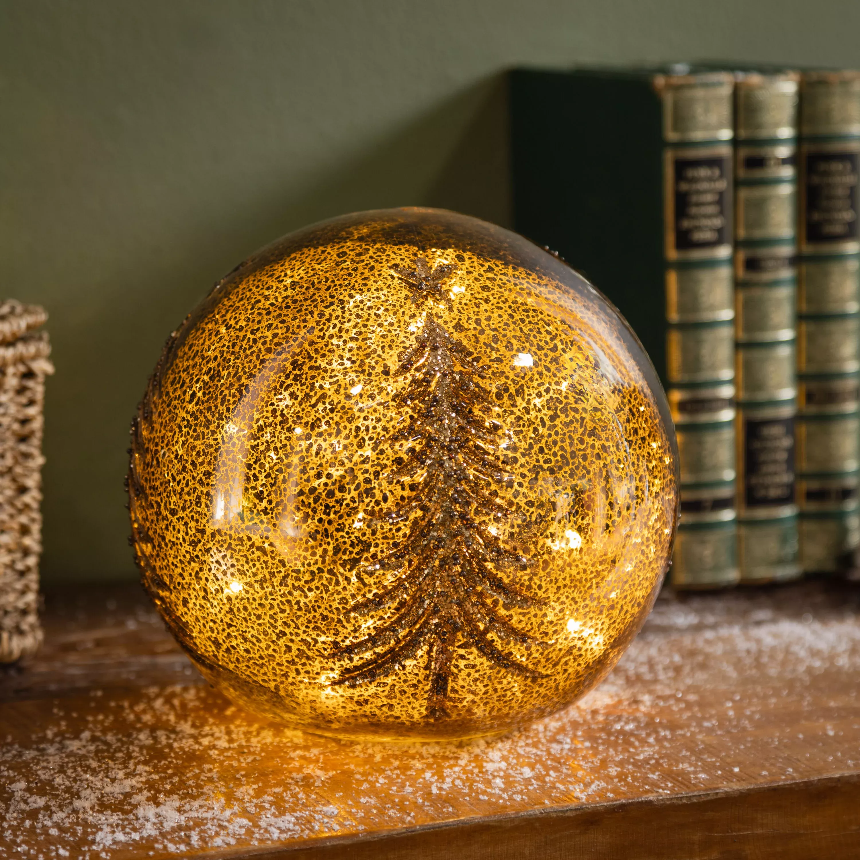 Winter Grove LED Table Décor Glass Ball with Bead and Glitter Tree, 7.5"