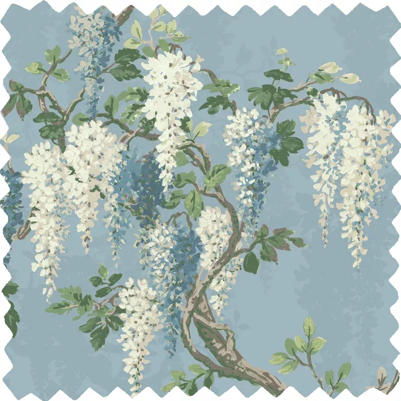 Wisteria Botanical Powder Blue Linen Fabric
