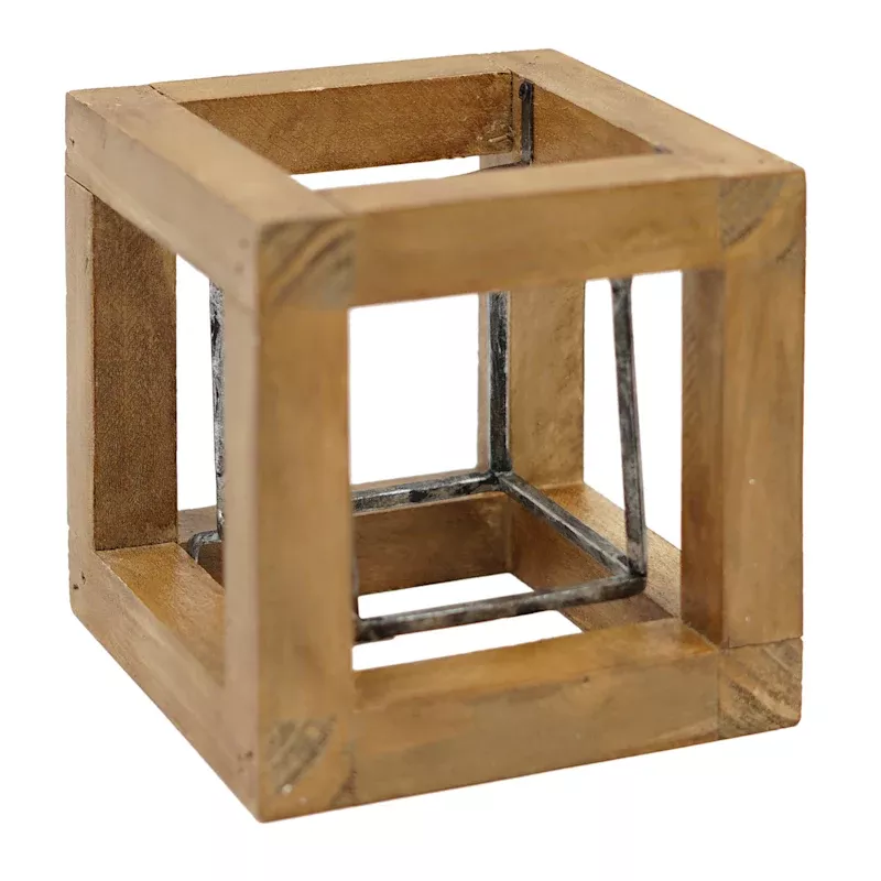 Wood & Metal Cube Figurine, 5"
