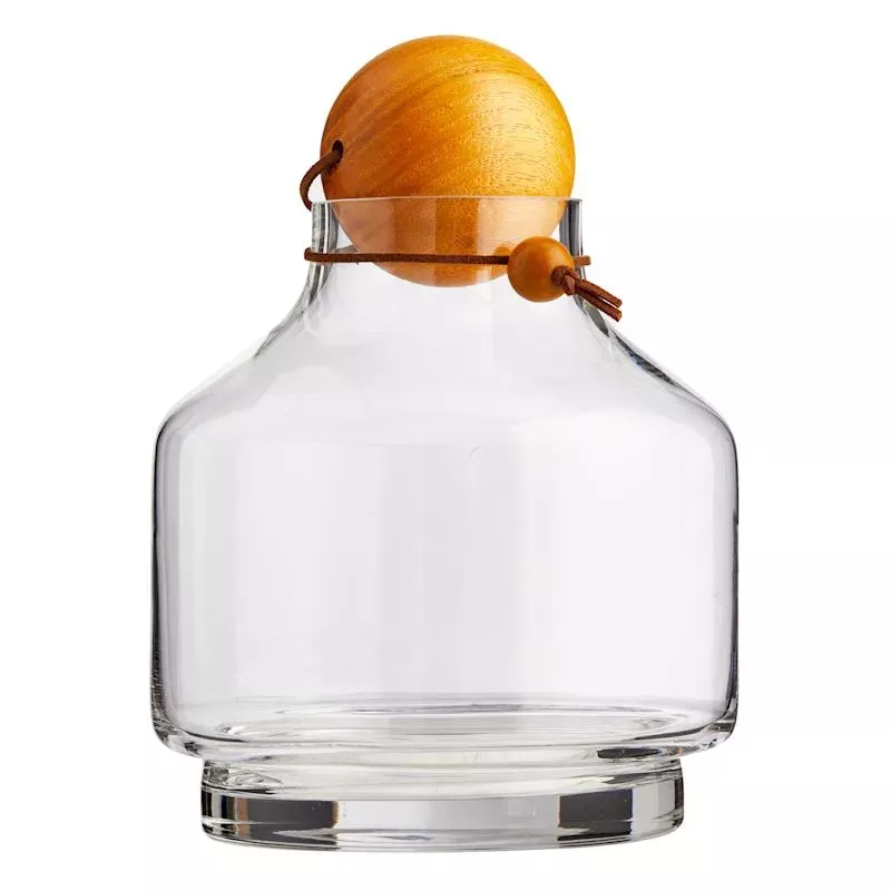 Wooden Orb Stopper Glass Vase, 9"