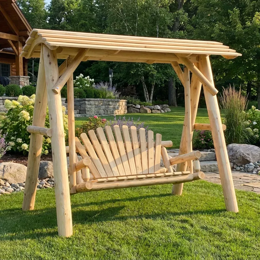 Wooden Porch Swing with Canopy
