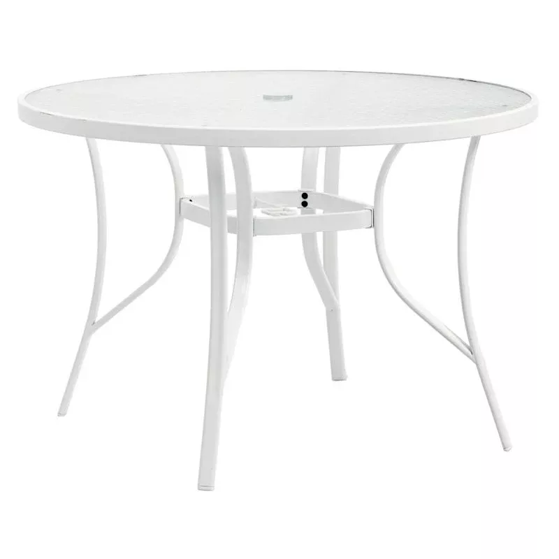 Woodhill Round Wavy Glass Patio Dining Table, White