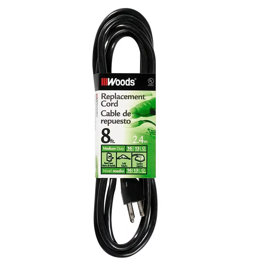 Woods 16/3 SJTW Replacement Power Supply Cord - Black