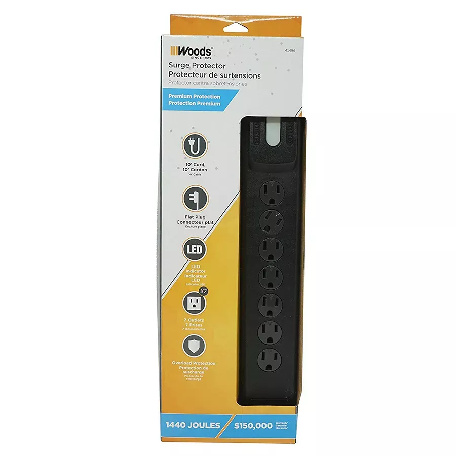 Woods 7 Outlet Surge Protector with Safety Overload Feature
