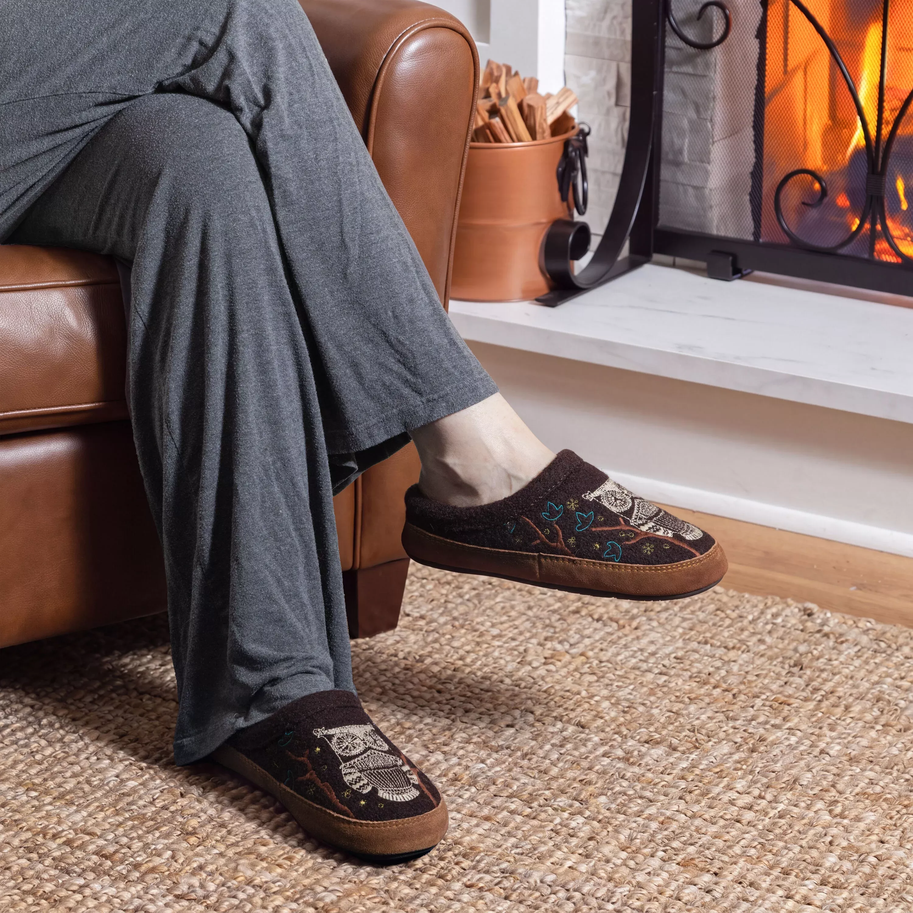 Wool Mule Slipper, Owl