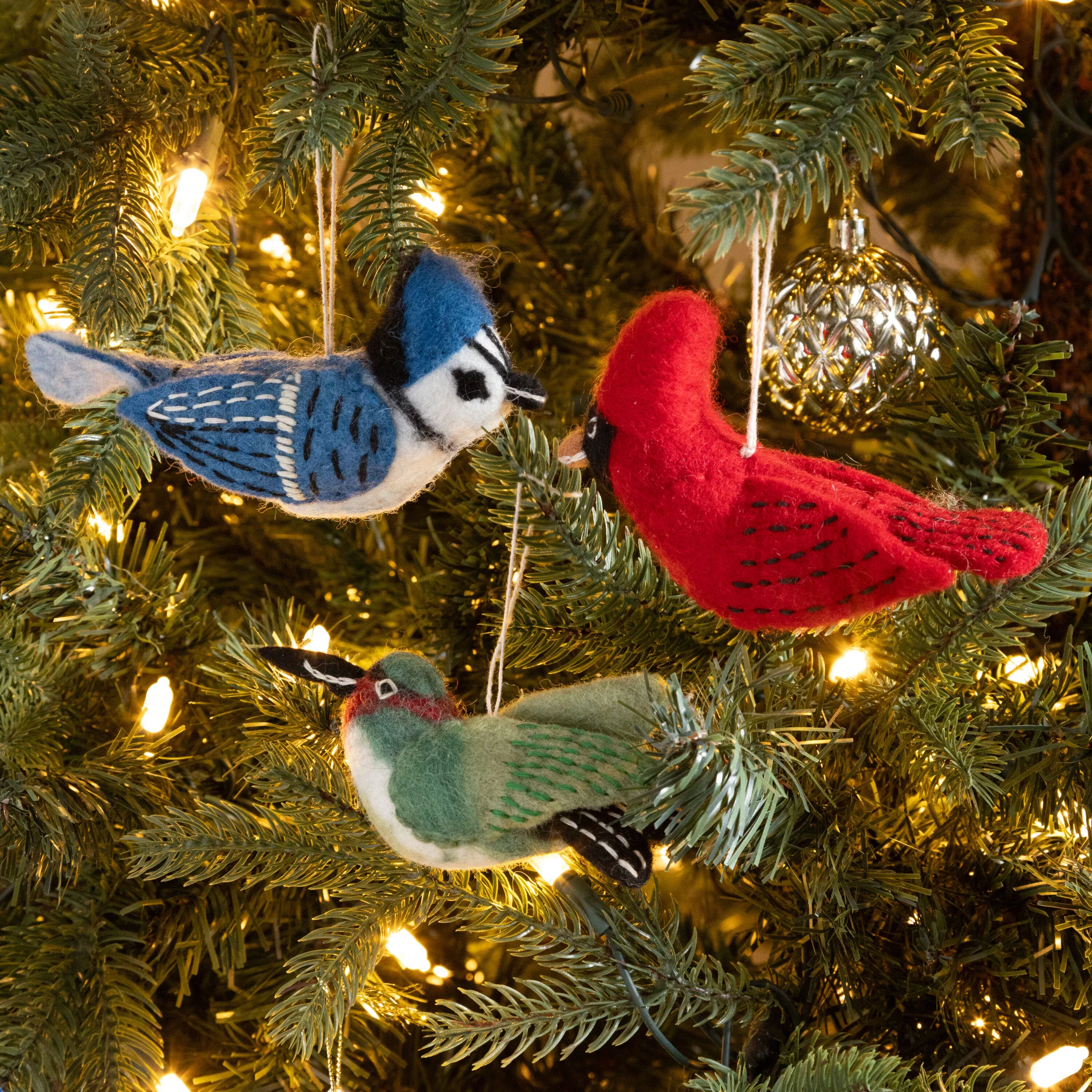 Woolie Bird Ornaments, Set of 3