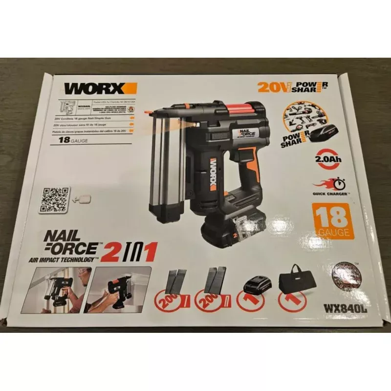 Worx 20v Brad Nailer Gun Kit, Battery & Charger Included, 2 Ah, 18 ga WX840L