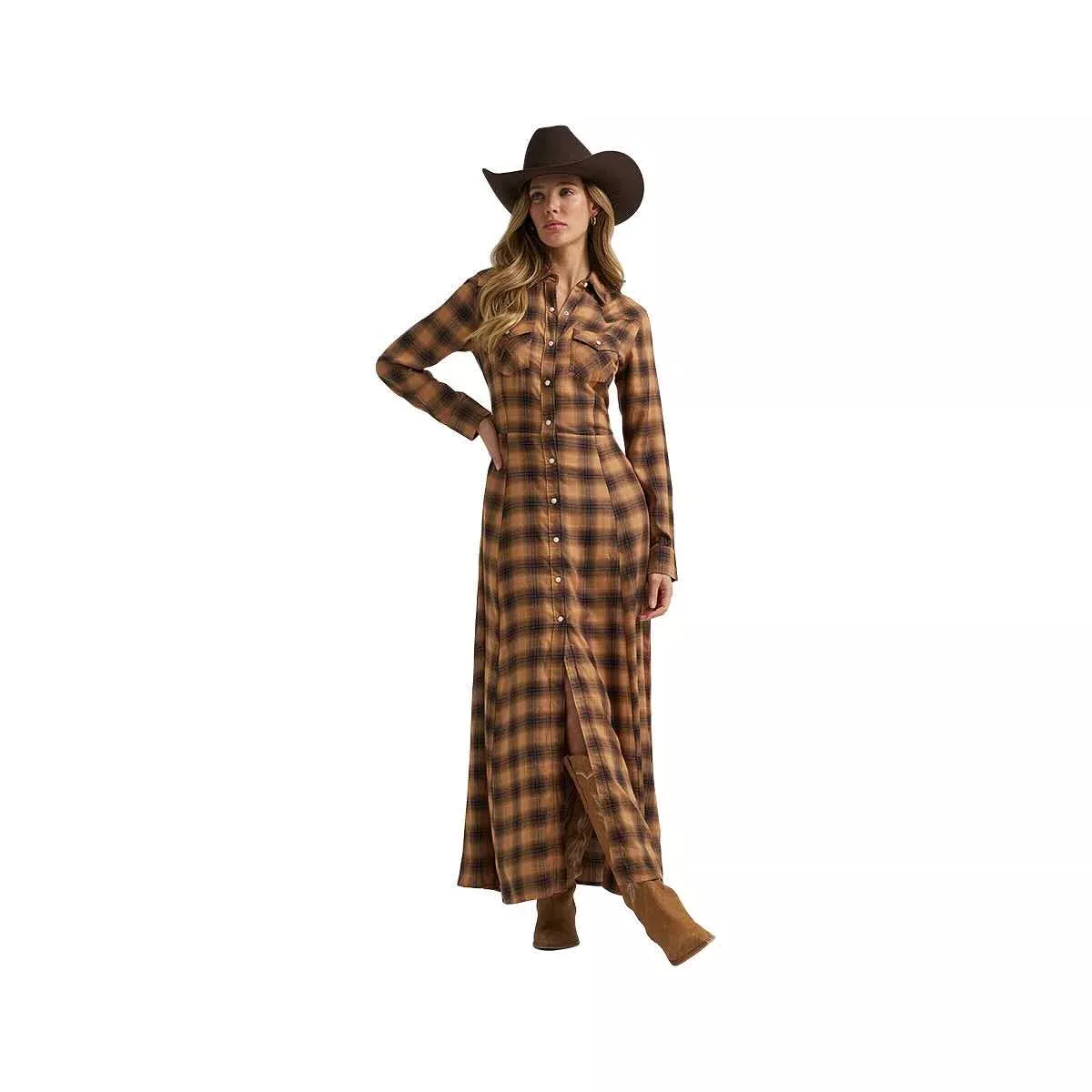 Wrangler Women's Western Flannel Long Sleeve Maxi Dress