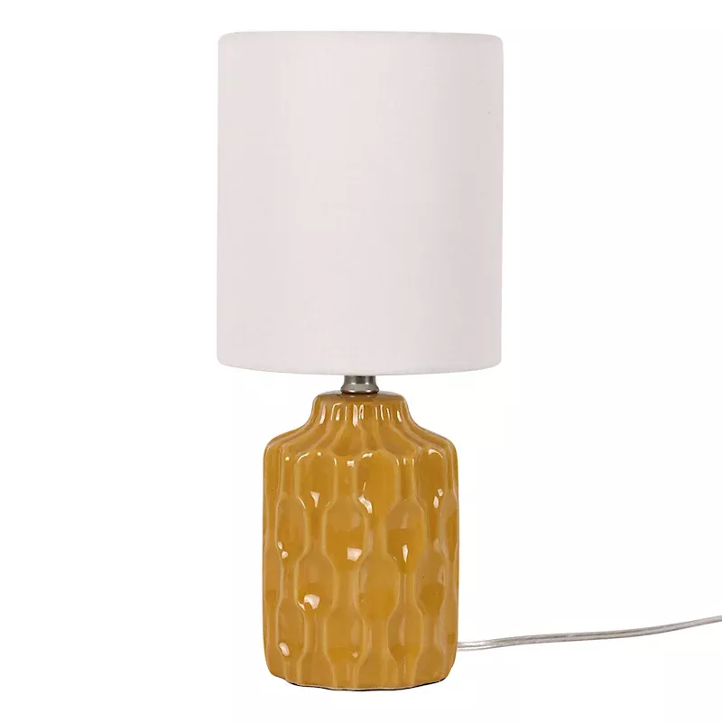 Yellow Groove Ceramic Mini Table Lamp with Shade, 13"