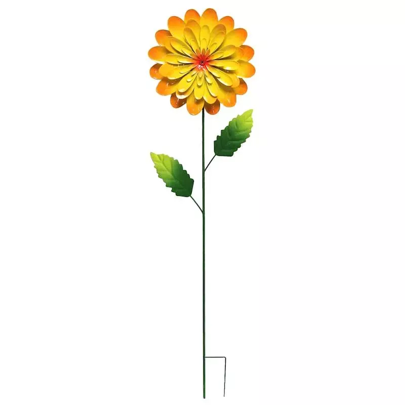 Yellow Metal Flower Yard Pick, 30.2"