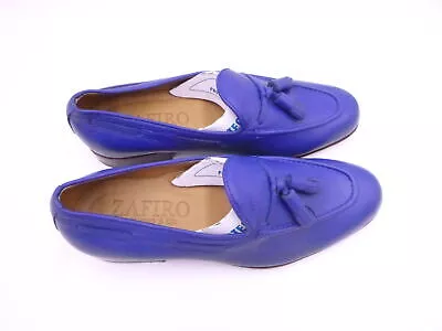 Zafiro Clothing & Co Mens Cobalt Blue Leather Loafers With Tassels, Size 8