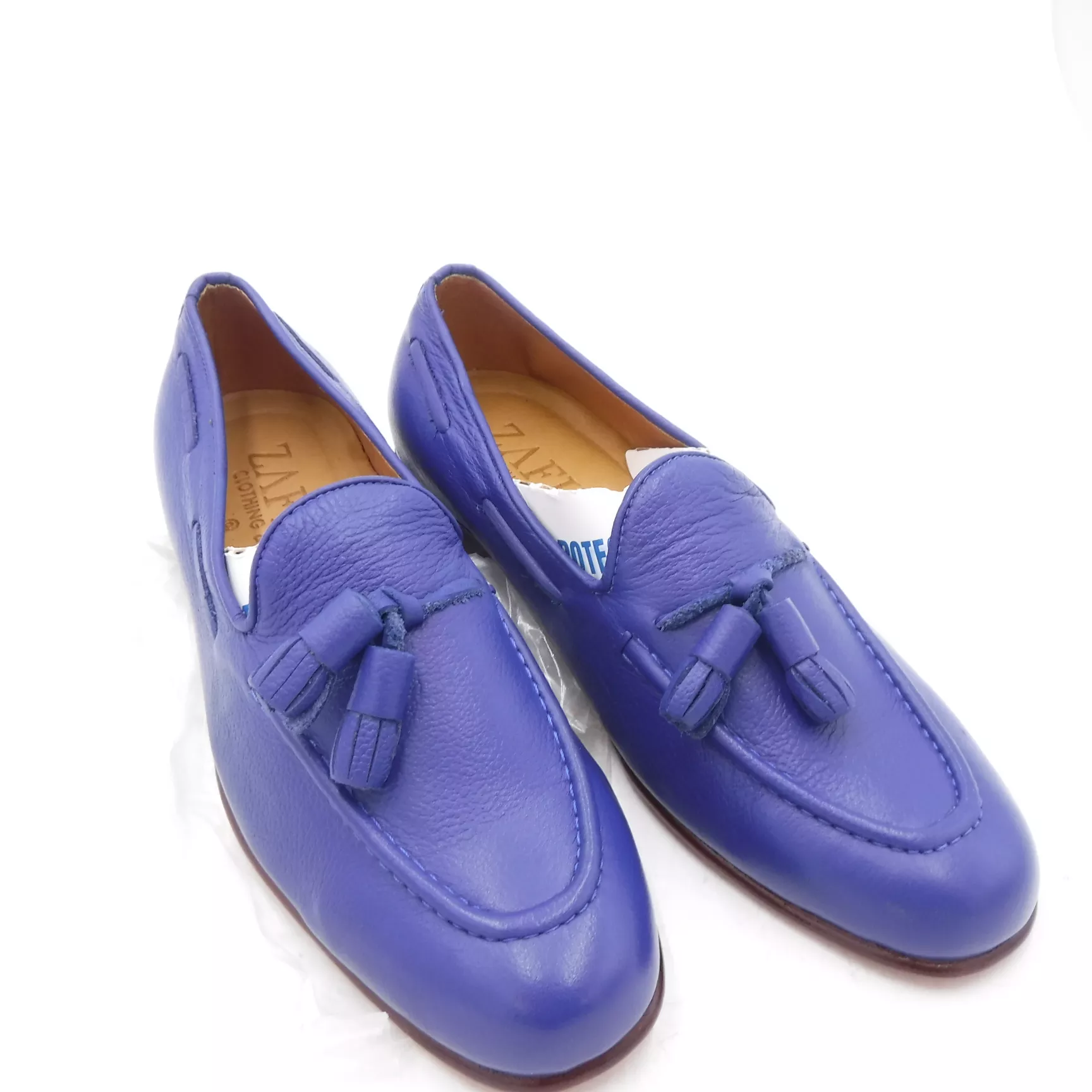 Zafiro Clothing & Co Mens Size 7 Cobalt Blue Leather Loafers With Tassels