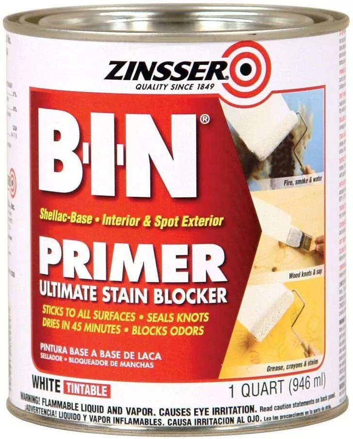 Zinsser 0904 B-I-N Pigmented Shellac Primer-Sealer & Stain Killer, White, 1 Quart