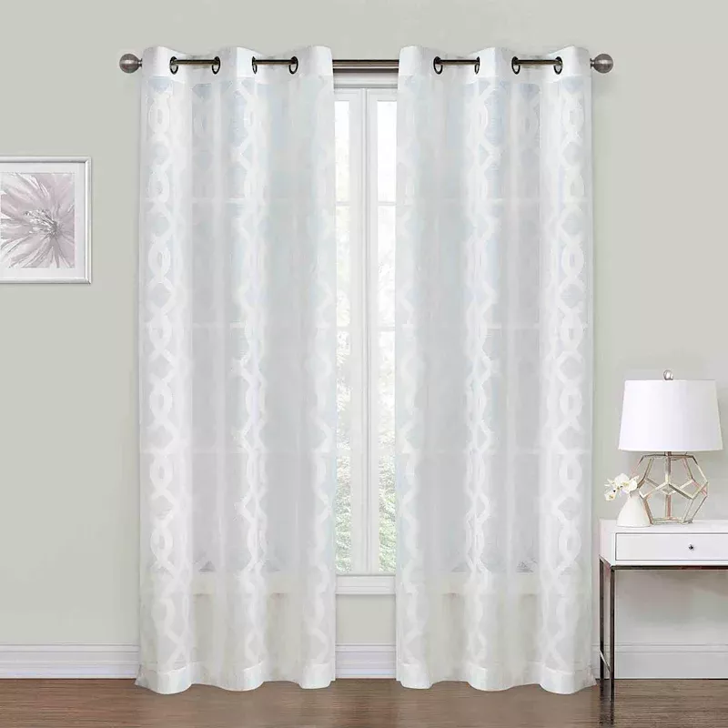 Zoey White Clipped Sheer Curtain Panel, 84"